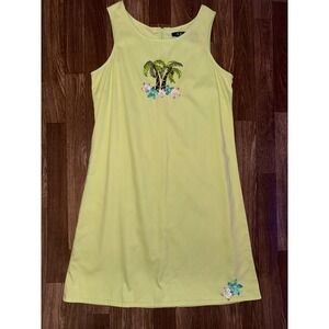 C.B. Casual Green Cotton Sleeveless Dress Palm Tree Floral Embroidered M